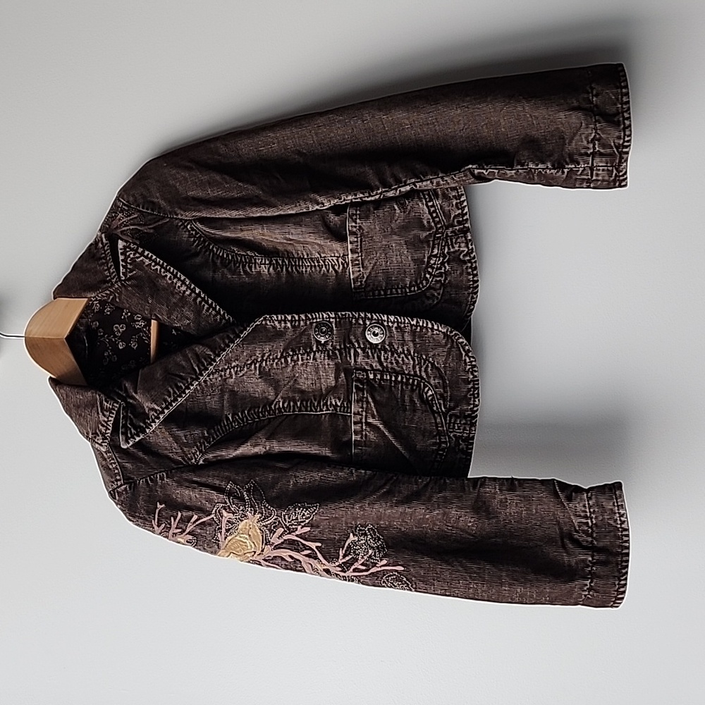 Vintage Guess Jeans Corduroy Embroidered Floral Cropped Jacket